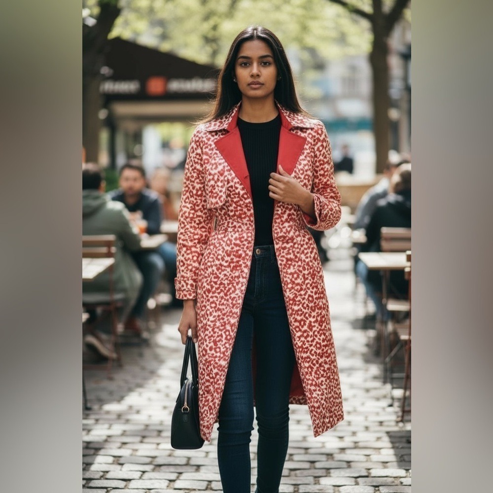 Reversible Orange Trench Coat Jacket Fall Autumn Animal Print Leopard Pattern